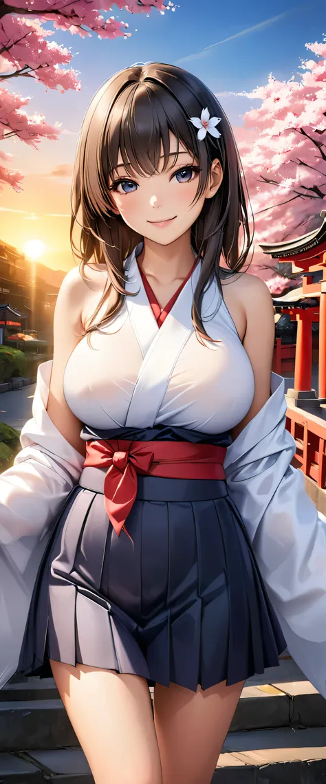 highest quality, ultra-high resolution, (realistic:1.4), one person,  big breasts,  smile, exposing shoulders, focus only, view ...