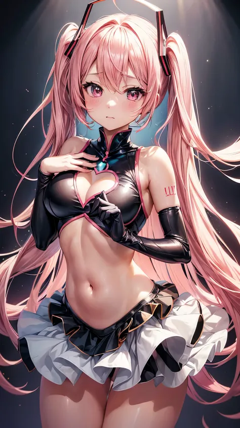 (((anime-style cute face)))、Hatsune Miku、beautiful、blush、Very big eyes、anatomically correct body、Thighs、The face is bright、Professional Lighting、Cute beautiful breasts、(Highest quality1.5, Anime artwork, Anime Style, Studio Anime, Very detailed, Anime Colo...