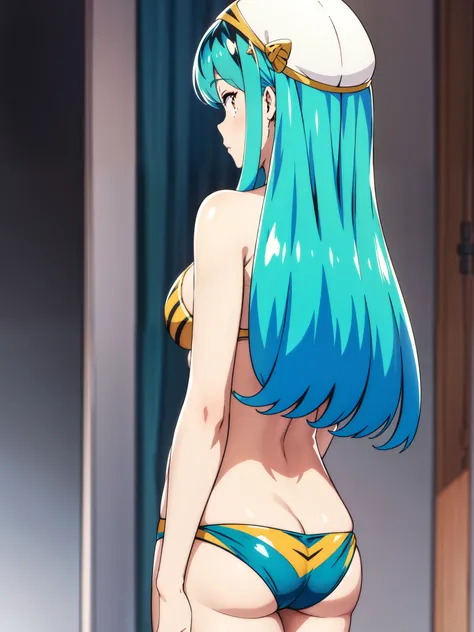 lum,bikini,back view, facing away, hands at sides
