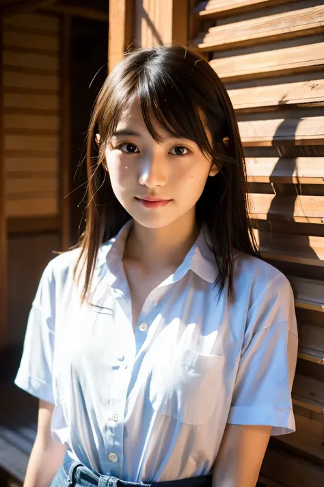 I give me a photo of a beautiful Japanese girl in a beautiful ximono shirt.