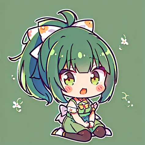 masterpiece, (yuubari_kantaicollection), flat avatar, solo, 1girl, (ponytail, ash green hair, straight bangs), whole body, simpl...