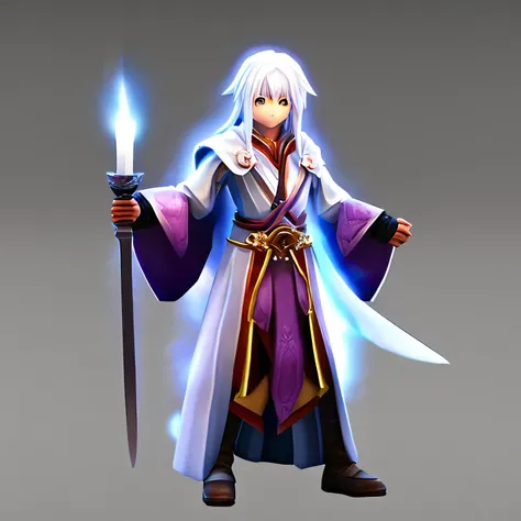 high quality、ＲＰＧ、White Wizard、No background、Character Images、(One person)、whole body