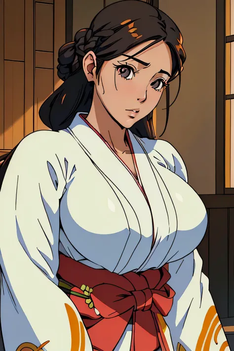 Cute Farmgirl with Braids. ((black haired japanese woman, 30years, long hair, hair slicked back)), Perfectly round face. Beautiful cute face, Big beautiful voluptuous lips, charming beauty, ((gentle expression on your face)), ((Beautiful opaque eyes, Blind...