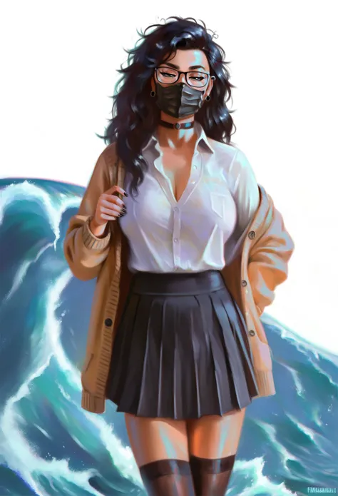 score_9, score_8_up, score_7_up, score_6_up, score_5_up, score_4_up, BREAK greyscale, 1girl, (black hair:1.2), long hair, tomboy, black eyes, (black mouth mask:1.1), long eyelashes, half-closed eyes, (eyewear:1.1), black choker, messy hair, adult, mature, ...