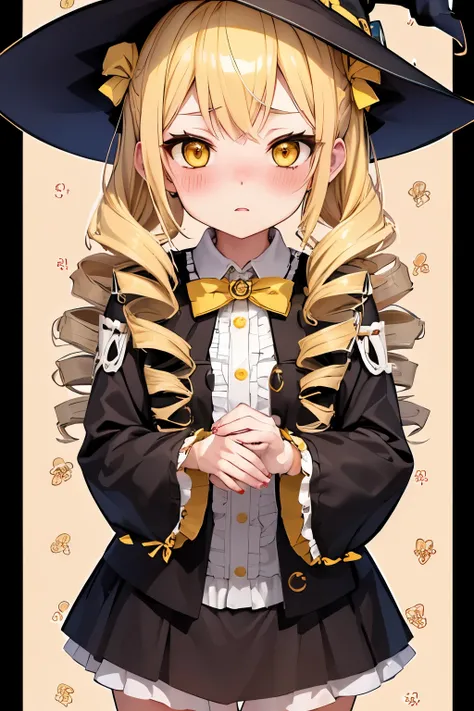 (Highest quality:1.2),  alone, One woman, Tomomi, blonde hair, drill hair, twin drills, (yellow eyes:1.3)、(blush:1.1), Embarrassing, View your viewers, ((Witch&#39;s Clothes))、((Black Panties))、((mini skirt))、((pantyhose))、((Photo from below))、((boots))