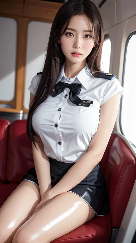 (((cabin attendant,that,uniform))),1 girl,realistic photo, 1 korean girl,big breasts, detailed face and body, natural light, hig...