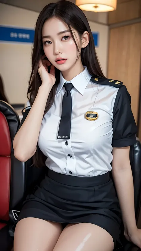 (((Cabin attendant,THAT,uniform))),1 girl,Realistic photo, 1 Korean girl,Big Breasts, Detailed face and body, Natural light, High resolution, photoRealistic, (Highest quality,8k,High resolution,masterpiece:1.2),Very detailed,(Realistic,photoRealistic,photo...