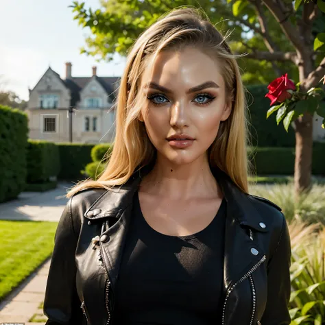 (Best Quality), (ultra-detailliert), (master piece), (hight resolution), 16K resolution, 1 woman, alone, 20 years old, Candice Swanepoel, looking at viewer, close up shot, close up portrait, frontal shot, sassy smile, lustful facial expression. (Her outfit...