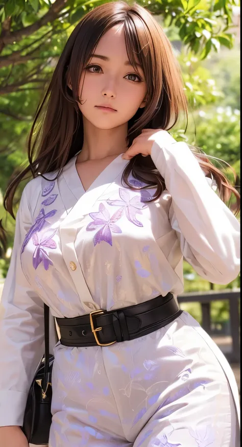 Ultra-realistic 8K CG,masterpiece,((Highly detailed background, Delicate pattern, Intricate details)),highest quality,very detailed face,Very beautiful eyes and face,Very beautiful eyes,Kocho Shinobu,Colorful Hair,No bangs,Hair intake,Purple eyes,amount,Bl...