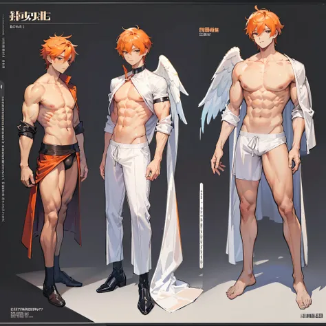 (Masterpiece, best quality), detailed, 1 man, ((character concept art)), ((character design sheet, same character, front, side, back)), full body, body complete, 1 Male angel, 1 Man angel, Detailed face, character design sheet，full bodyesbian, Highly detai...