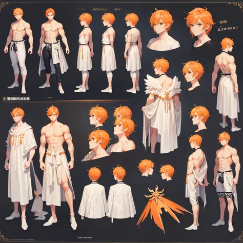 (Masterpiece, best quality), detailed, 1 man, ((character concept art)), ((character design sheet, same character, front, side, back)), full body, body complete, 1 Male angel, 1 Man angel, Detailed face, character design sheet，full bodyesbian, Highly detai...