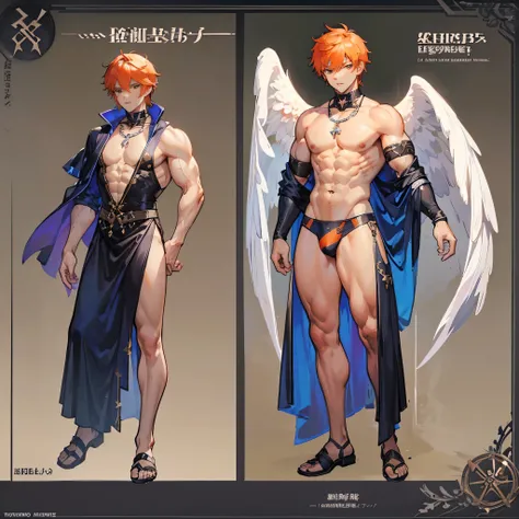 (Masterpiece, best quality), detailed, 1 man, ((character concept art)), ((character design sheet, same character, front, side, back)), full body, body complete, 1 Male angel, 1 Man angel, Detailed face, character design sheet，full bodyesbian, Highly detai...