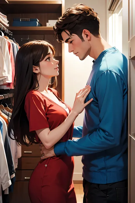 Man and woman flirting in the closet