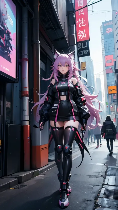 Long-haired cat-ear anime girl in the city, digital Cyberpunk Anime Art, Cyberpunk anime girl mech, female Cyberpunk anime girl, Cyberpunk anime girl, Anime Cyberpunk Art, Cute robot girl, Digital cyberpunk - anime art, Cyberpunk Anime Art, European Cyberp...