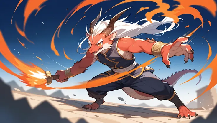 top quality, High quality illustrations((masterpiece))depth of field, Motion blur, absurdities, ((wearing only bracelets)), perfect anatomy, Magnificent image of kemono fighting fierce battles., kemono, 1 chico, Focus only, the second((dramatic))epic, weap...