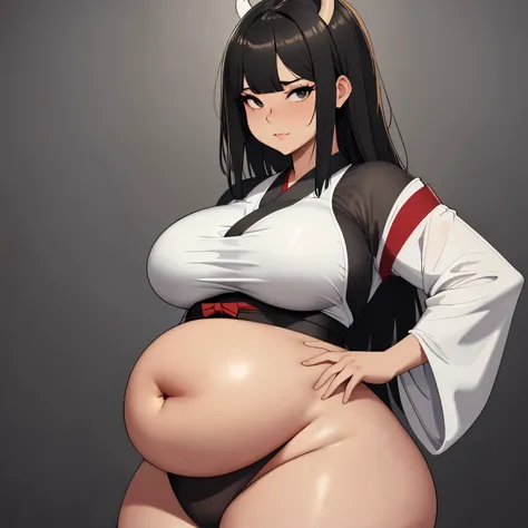 (Masterpiece), (detailed), (high res), (best quality), sumo girls, black square haircut and long haircut, black eyes, white sumo bandages outfit, horny sumo girl, medieval Japanese kitchen background fat, super wide hips, very big pelvic area, large lower ...