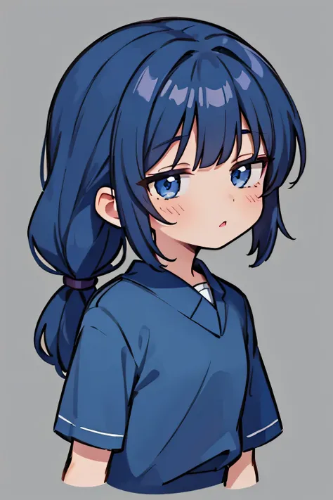 Cute and small dark blue hair pigtailed female character