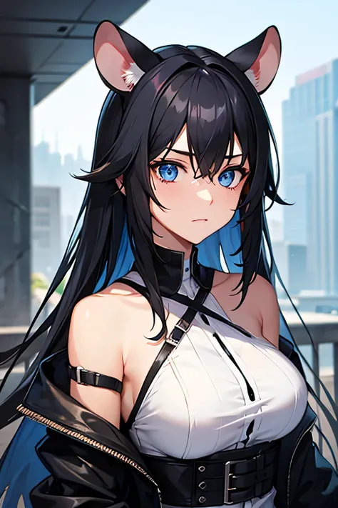 Female, black hair, blue eyes, rat ears