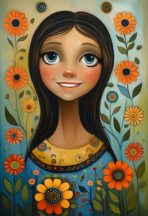 masterpiece,highest quality,oil painting of a beautiful girl happy with her hands up、style of karla gerard