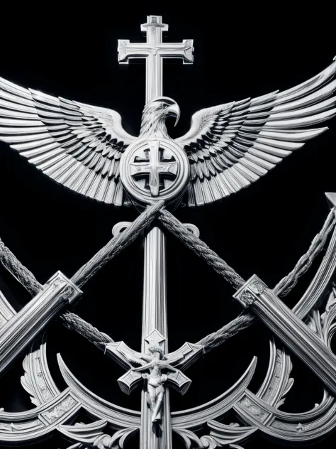 a flag of spain,catholic cross,eagle of saint john,black and white,masculinity,hyper detailed,photorealistic,studio lighting,sha...