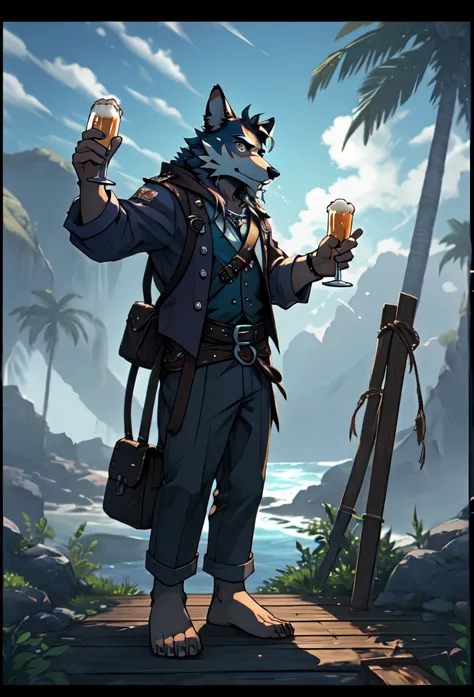 (((barefoot furry character, full body, cinematic setting, furry male, plantigrade, correct anatomy))) 

sailing in in my pirate...