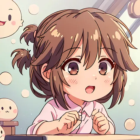 1people、Happy atmosphere,Cute Style,Cute cartoon,round background,masterpiece brown hair Cute Characters Anime Style Charm High resolution delicate university student