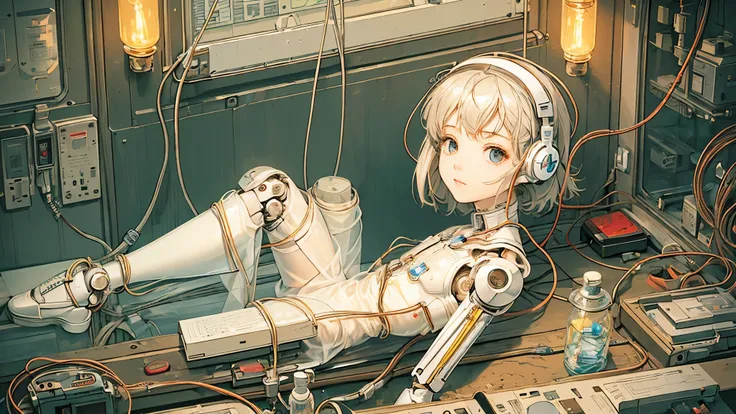 (((masterpiece))), (((Highest quality))), ((Very detailed)), (Highly detailed CG illustrations), ((Very delicate and beautiful)),(Cute and delicate face),Light,((1. Machine Girl)),alone,whole body,(Machine made joints:1.4),((Mechanical Limbs)),(Muscles swe...