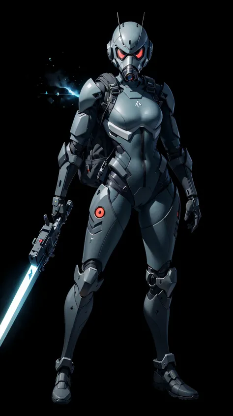   theme: Assassin, full body potrait, solo female android in shadow, extreme detailed, (Highest quality), future, black exoskeleton suit with backpack, Led, Gas mask with angry gargle, holding blade, mechanical, Digital Sculpture, High resolution, Absurd, ...