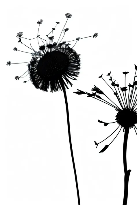 vector illustration of a dark black dandelion in white background with vector style