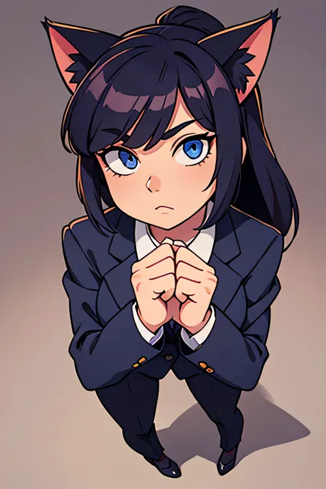 1woman in suit, cat ears, perspective, full body, detailed fingers, detailed hands, locks, detailed eyes