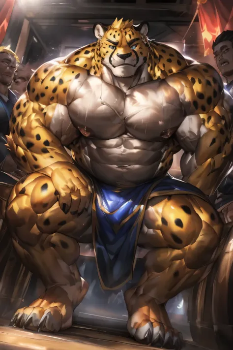 human nature, cannon, male, solitary, ((the strong,smart and masculine face,the most masculine daddy in the world,serious face,Fat coated muscle)), ((huge cheetah,super massive muscular,super masculine,fat coated muscle,servant)),Feet facing the audience,(...