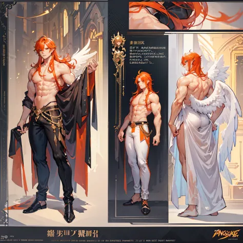 (Masterpiece, best quality), detailed, 1 man, ((character concept art)), ((character design sheet, same character, front, side, back)), full body, body complete, 1 Male angel, 1 Man angel, Detailed face, character design sheet，full bodyesbian, Highly detai...