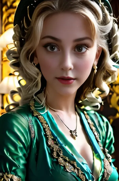 a close up of a woman wearing a dress and a necklace, gorgeous kacey rohl, 1 7 th century duchess, in victorian aristocrat, inspired by Eliseu Visconti, exquisite aristocratic,