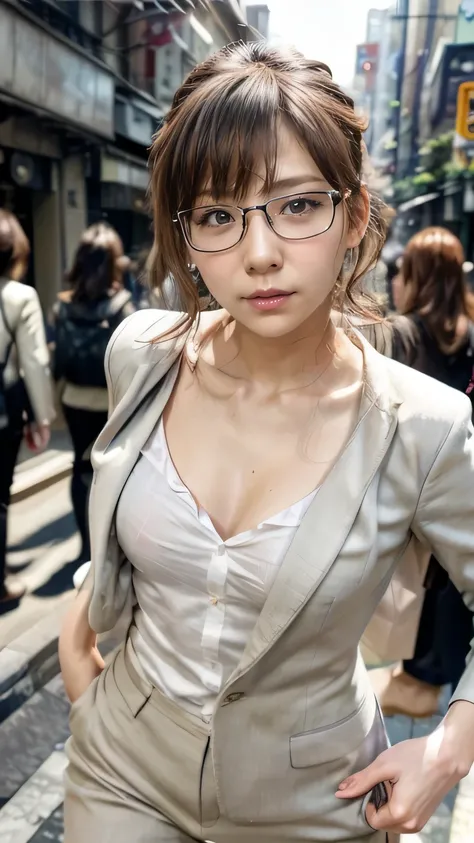 20-year-old women１people、Glasses、(Realistic、Like a photograph、Live Action、8k, Realistic, RAW Photos, Best image quality: 1.4), Single-lens reflex camera、RAW Photos, Highest quality, Realistic, Highly detailed CG Unity 8k wallpaper, Written boundary depth, ...