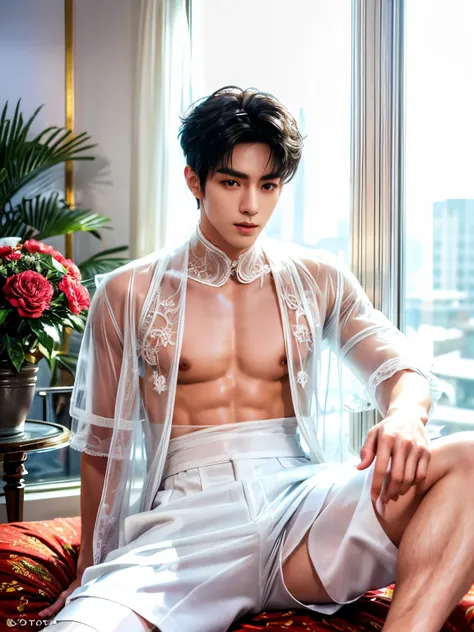 (A asian pretty Boy, cute boy, Nude posing:1.1), (absurdres, realistic, masterpiece:1.2), RAW photo, best quality, 8K,1boy, chinese idol, very handsome, perfect face, intricate detail, Extremely detailed, (photorealistic:1.5), professional photography, Bri...