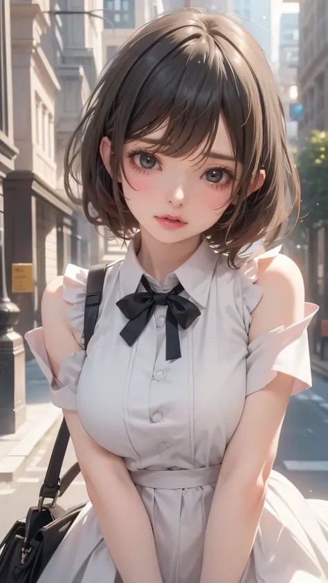 (masterpiece, best quality:1.4), 1 girl, solo, Anime style, Dark gray pupils, Blurred eyes, Pouting Smile, Lower your head a little, Black-rimmed glasses, Large scars on the face, Large scars, Right tear mole, Gray bald,, Super short hair, Simple accessori...