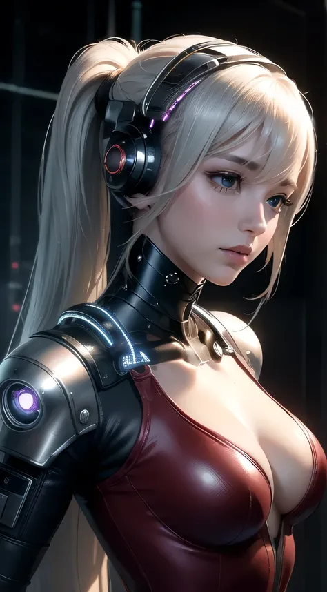 Extreme Close-up,One girl,(Highly detailed skin),Curvy,small,Beautiful breasts,(Large Breasts),Pale skin,Pointed Chest,Erect nipples:1.2,(Fantasy art,cyber punk:1.6)、Best image quality,Surreal portrait,(8k),Ultra-realistic,最high quality, high quality, High...