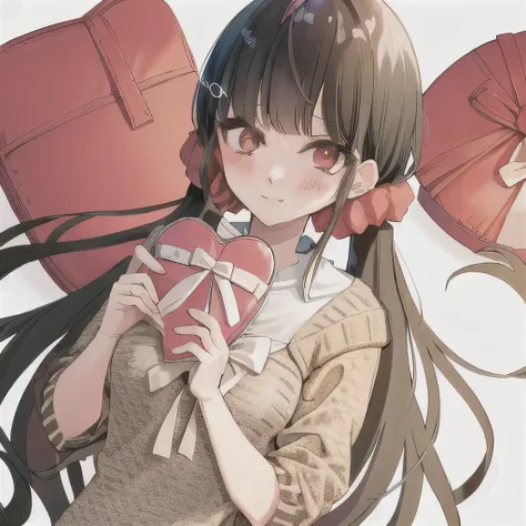 bisexual futa maki harukawa, holding valentine chocolate heart shape bag with name natalie sasin on it for her girlfriend for va...