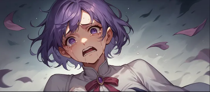 1girl, High Resolution, Short Hair, Purple Eyes, Tears, 