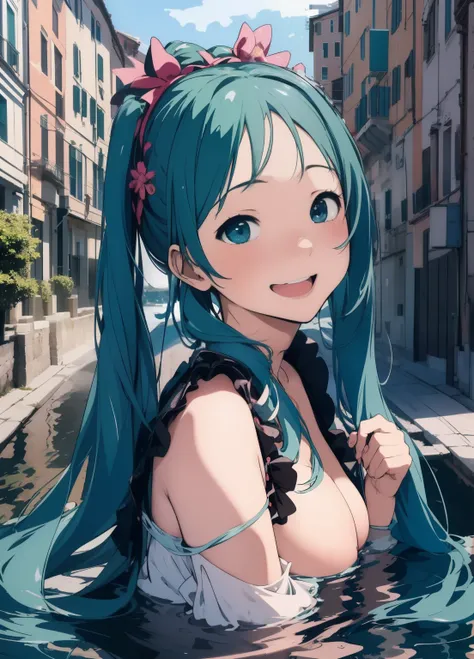 (masterpiece、Highest quality、Highest quality、Official Art、Beautiful and beautiful:1.2)、(One person:1.3)Hatsune Miku、Twin tails,Beautiful breasts, Katsushika Hokusai,(masterpiece, Highest quality:1.1), (Popart Style)，(One Girl),Cute Face,Tween,Have a nice t...