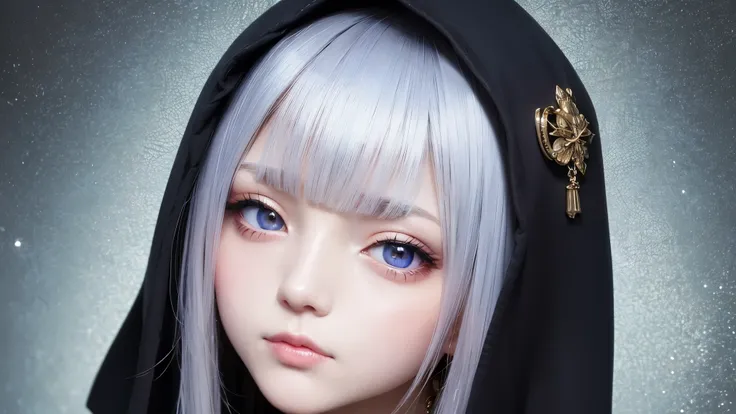 watercolor,close-up,very beautiful young kawaii schoolgirl, photorealistic charming. 32k resolution. unreal engine. gothic hooded clothes. painting by gustave moreau style.drama, love, attraction, seduction.a detailed face. russian jewelry diamond glow in ...