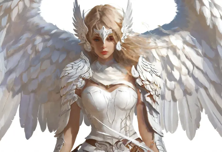 1girl angel mask angel_wings armor feathers_long wing feathers_hair shoulder armor shoulder_armor single piece_wing separate upp...