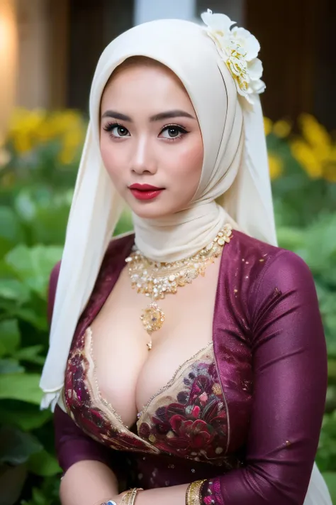 1 malay girl , modern plain hijab,  shy, mid shot , watery  eyes ,droopy eyes, watery, lip glossy, horny face, big rounded breas...