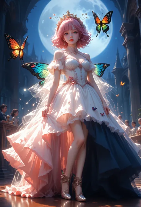 image of exquisite beautiful fairy, sitting on the (Bioluminescent mushroom: 1.4) under the starry night sky in the forest, Dynamic angle (Ultra detailed, masterpiece, Best quality), Ultra detailed face (Ultra detailed, masterpiece, Best quality), ultra fe...