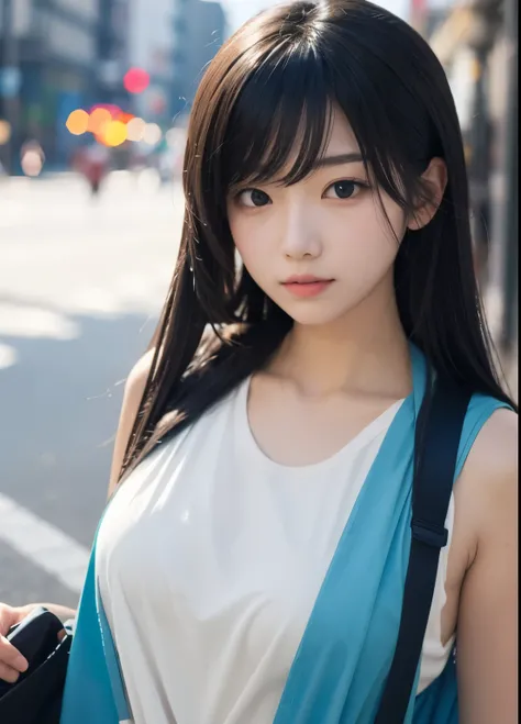 (best-quality:0.8),
(best-quality:0.8), perfect anime illustration, extreme closeup portrait of a pretty woman walking through the city,痩せている,平らな胸,