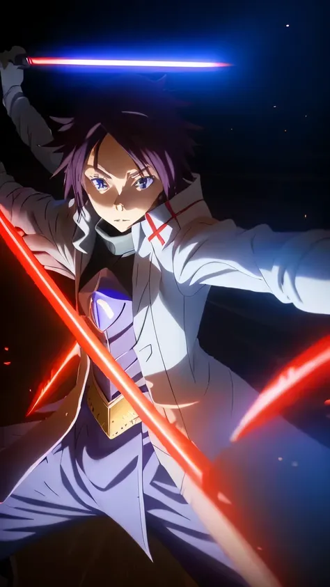 a detailed portrait of Hinata Sakaguchi from the anime "That Time I Got Reincarnated as a Slime", full body view, fighter pose holding a sword, dramatic red lighting, ultra-detailed, 8k, highly realistic, photorealistic, cinematic, masterpiece
