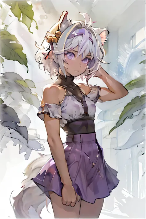 masterpiece, best quality, 1girl, solo, looking at viewer, (watercolor art, watercolor anime), filian, purple eyes, white hair, ...