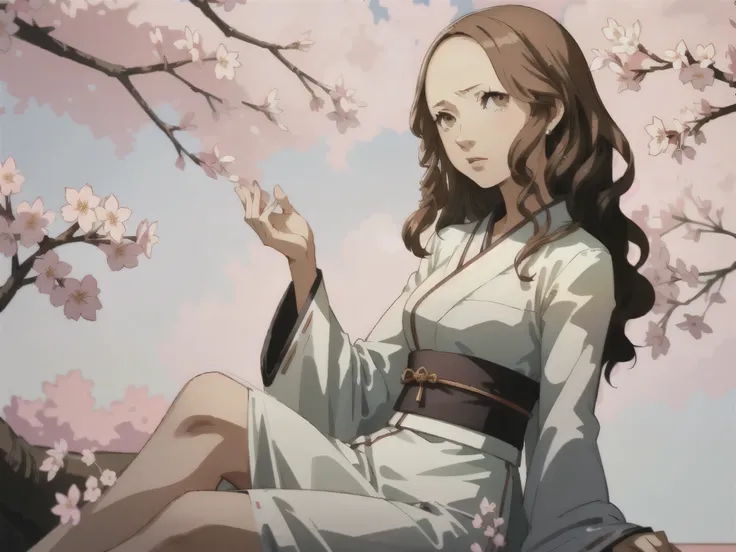 ((masterpiece, best quality))
persona4aiebihara, 1girl, solo, brown hair, brown eyes, in a traditional kimono, surrounded by che...