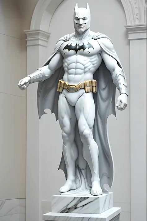 (work of art: 1.3), (best qualityer), (8k, 16k), (details intricate), realisitic, ((batman realisitic white marble statue: 1.4))...