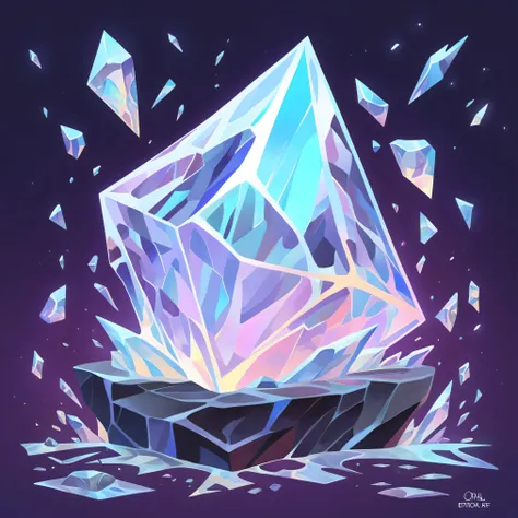 Ouija ghostly erratic broken glass in opal art style
